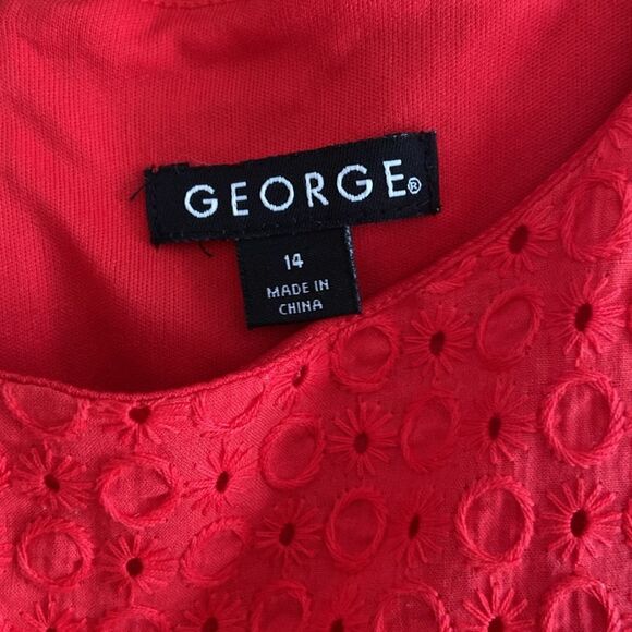 George Rock and Red Eyelet Cap Sleeve Fit and Flare Knee Length Casual Dress - Picture 3 of 13